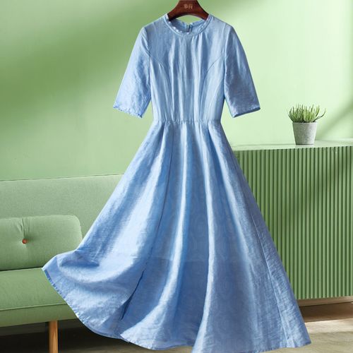天丝连衣裙夏季薄款2021年新款法式小清新裙子温柔风小众蓝色长裙