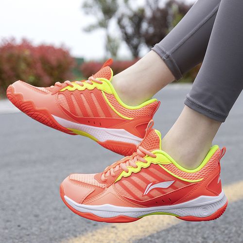 李宁女鞋2022新款战戟2橙色网面透气缓震回弹专业羽毛球鞋aytq028
