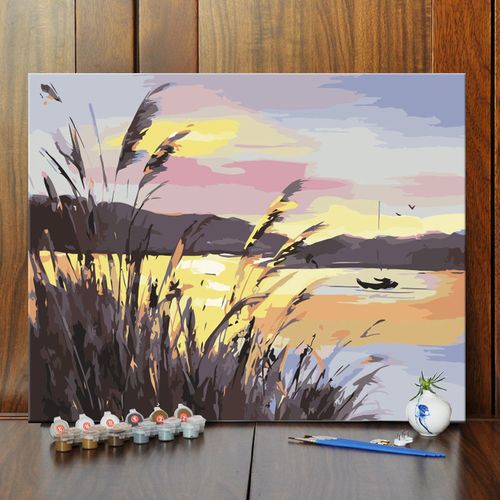 填色彩画diy/数字油植物花卉湖边芦苇风景手绘油画客厅卧室装饰画