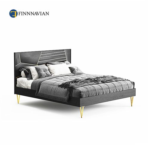 finnnavian 芬纳维亚 新品 日式极简进口橡木床 镶铜 工业风黑色实木