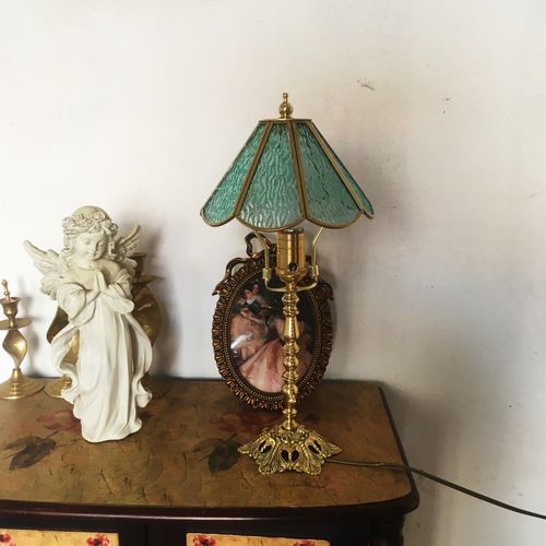 古董台灯 复古古董vintage法式黄铜装饰玻璃台灯 客厅书房床头台灯全