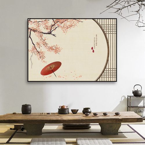 墙画新中式工笔沙发背景墙装饰画中国风笔墨壁画古风禅意古韵花鸟挂画