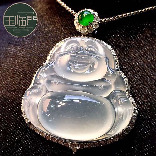 玉临门缅甸a货天然翡翠大肚佛2728 冰种底色佛公翡翠吊坠18k金镶