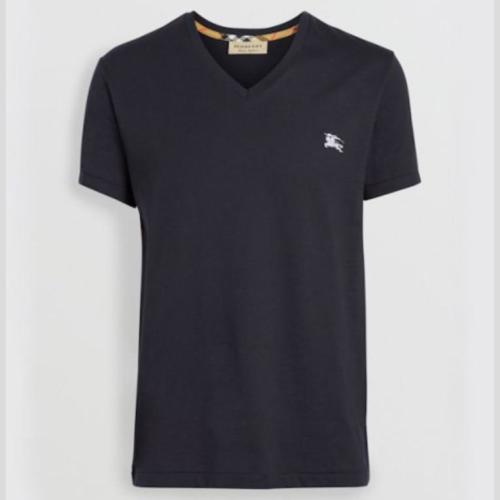 burberry/博柏利 男士藏蓝色v领短袖t恤 胸前白色战马刺绣标 80038331
