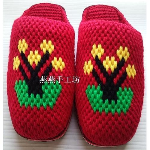 纯手工编织毛线拖鞋不起球拖鞋花朵可以来样订做钩好的拖鞋【4月12