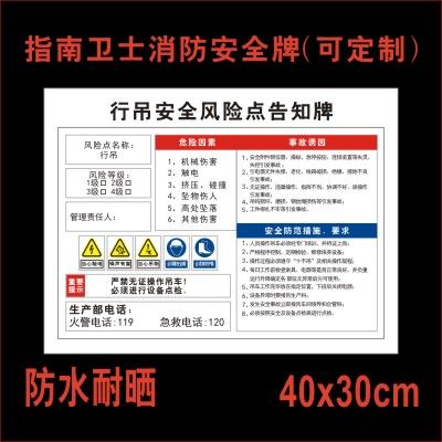行吊安全风险点告知卡 危险源防范措施 操作规程警示牌 提示牌 禁止