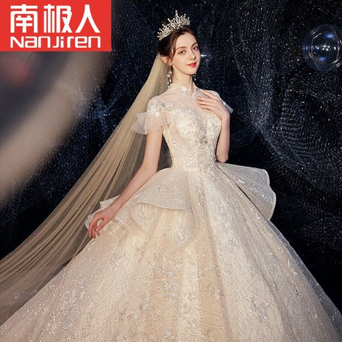品牌主婚纱2021新款新娘立领显瘦森系超仙梦幻星空赫本抖音网红长拖尾