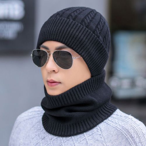 冬季帽子男士针织帽保暖毛线帽围脖套帽骑车加绒帽护耳帽包头帽男