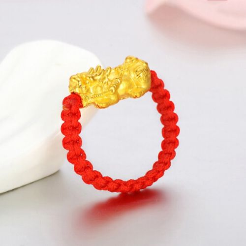 昂比熊越南沙金貔貅戒指女小皮丘红绳编织男士情侣绳戒男 大号貔貅红