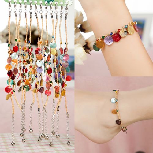 民族饰品批发许愿爱情草幸运草拉菲草马氏贝手链脚链端午节饰品