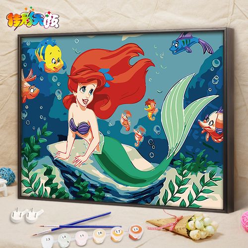佳彩天颜 diy数字油画儿童卡通手工绘画美人鱼填充手绘油彩装饰画