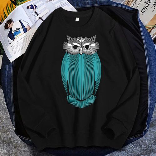 2021春秋季新款猫头鹰卫衣男士薄款宽松潮ins圆领上衣纯棉长袖t恤