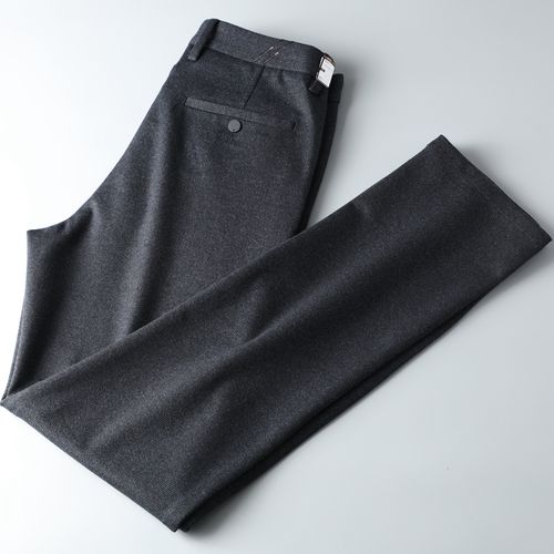 轻熟男高质感毛料裤子 冬季厚款男士商务休闲直筒修身毛呢休闲裤