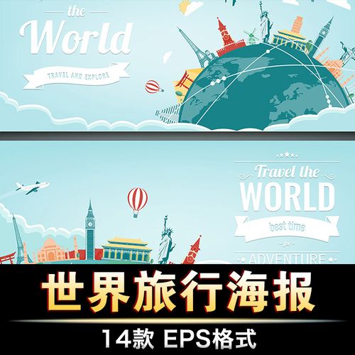 卡通地标建筑旅游世界旅行广告banner海报ui设计背景矢量图片素材
