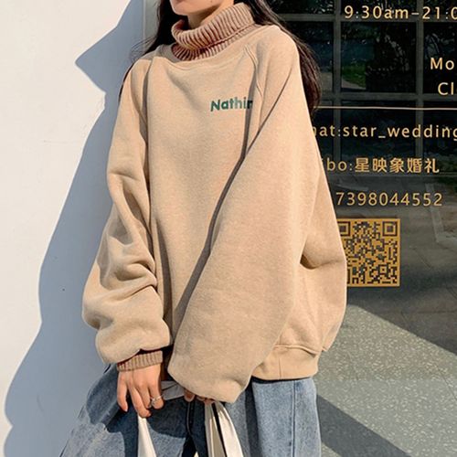 毛衣高领卫衣女加绒加厚秋冬季宽松显瘦百搭美式高街洋气上衣外套