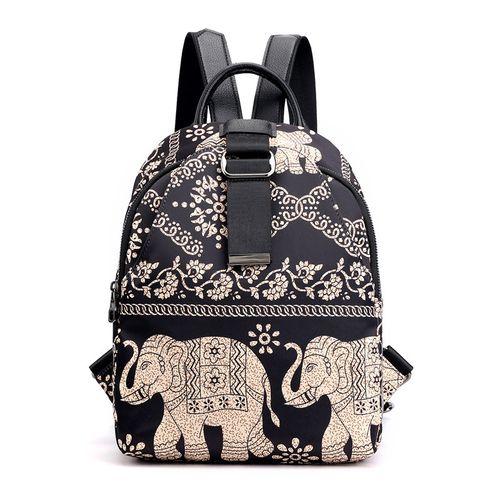 双肩包绣花迷你背包休闲小包包牛津帆布韩版百搭女包 大号大象(印花款