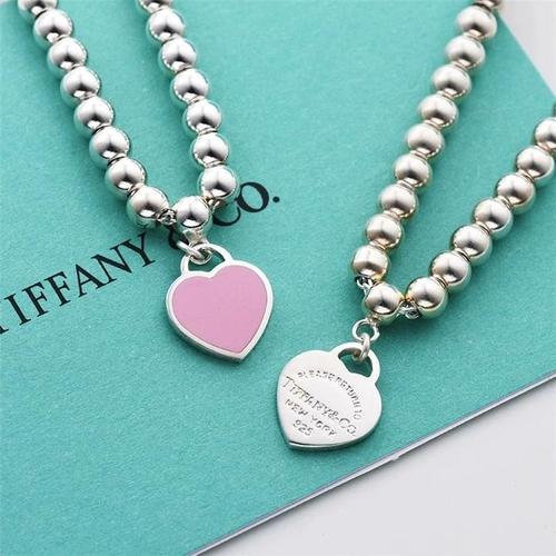 tiffany蒂芙尼女珐琅珠式手链925纯银蓝粉心型吊坠首饰礼物