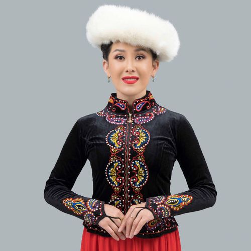 新疆舞蹈服女广场舞成人长袖春秋季演出表演上衣维吾尔族舞台外套