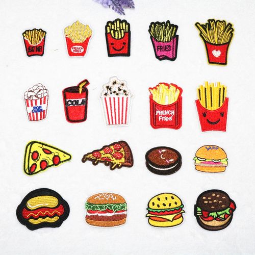 薯条汉堡卡通布贴 衣服补丁贴布服装辅料装饰贴花刺绣