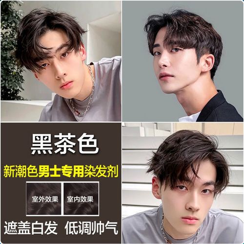 男士染发膏2021流行色染发剂黑茶奶茶色蓝黑灰棕咖啡色酒红色男生自己
