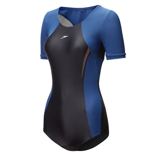 speedo全新复刻鲨鱼皮金标dan-1001肌理感女短袖连体泳衣2021新款
