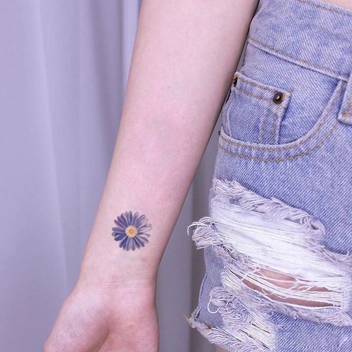 纹身贴 蓝色小雏菊 清新文艺少女网红花朵防水持久女纹身贴纸