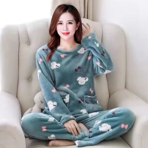 浪莎睡衣女中老年女装珊瑚绒睡衣加厚妈妈加绒家居服套装秋冬女式女生