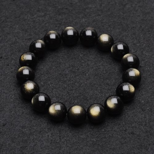 润玺 金曜石手链 12mm男款黑曜石 1
