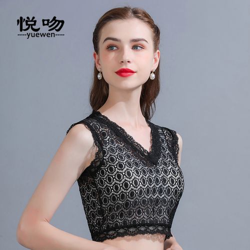 半截v领蕾丝吊带背心女内搭夏薄短款防走光抹胸半身鸡心领小背心