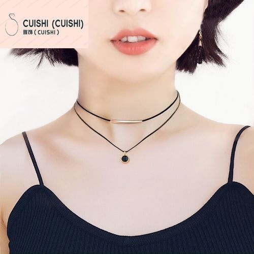 璀饰(cuishi)双层chocker项圈女生银项链锁骨链短款颈链颈带女士韩版