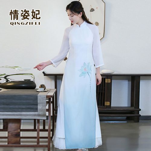 奥黛禅茶服改良唐装茶艺服装2019夏款新款中国风禅意女装连衣裙