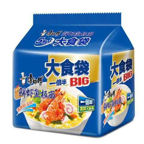 康师傅大食袋鲜虾鱼板面袋装big大包139克袋装速食煮面海鲜味泡面