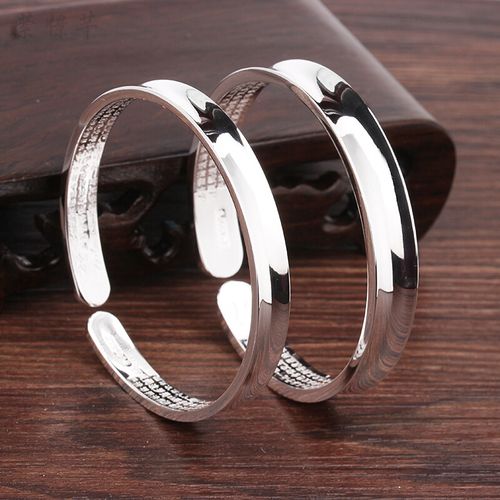 云款银手镯9999银女开口心经光面简约凹面银镯子送女友银饰手环 20克