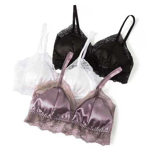真丝无钢圈内衣女蕾丝桑蚕丝法式性感超薄款三角杯小胸文胸