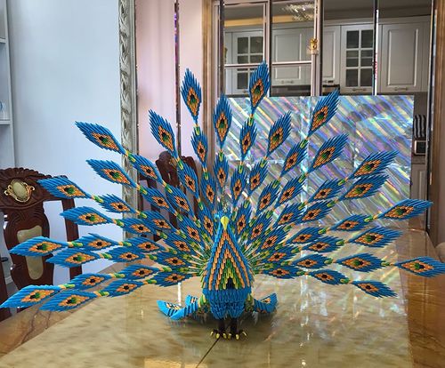 三角插/手工折纸/创意diy/折纸材料包/成品/蓝灵孔雀.