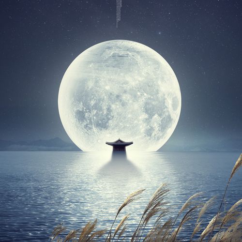 影楼婚纱摄影唯美夜景创意星空月球月亮psd素材合成设计背景1338