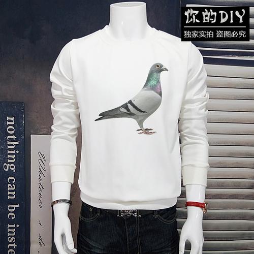 秋冬款潮牌个性鸽子印花休闲卫衣潮男青少年鸟图案外套宽松衣服装