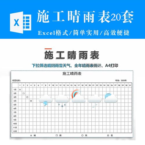 晴雨表电子版表格excel建筑工地项目施工工程天气记录表制作模板