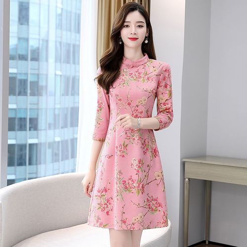 【杭州品牌】连衣裙女2020秋装新女装款中长款显瘦修身遮肚子裙子