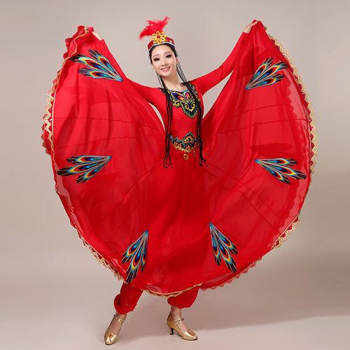 新疆舞蹈服装演出服女民族风大摆裙维吾尔族表演少数民族艺考舞台