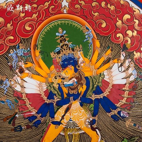 欧斯特 手绘唐卡时轮金刚佛像画像挂画尼泊尔手工藏式餐厅装饰画