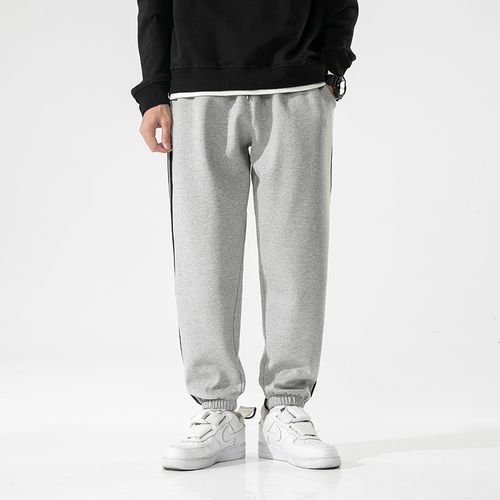 三条杠运动裤男宽松束脚长裤灰色卫裤男生春秋冬加绒加厚休闲裤子