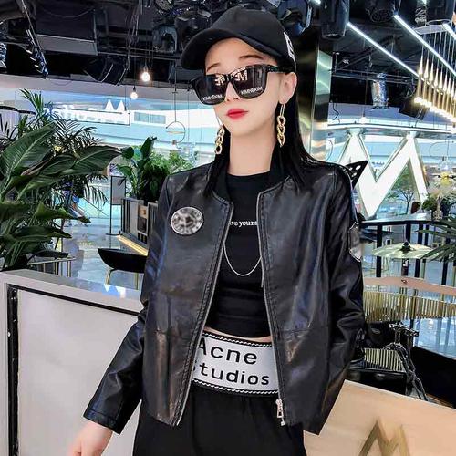 2021春秋新款机车pu皮衣女矮个子穿小外套立领简约潮