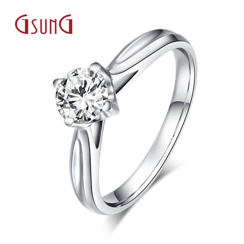gsung白18k金钻石戒指单镶求婚订婚结婚钻戒新款女戒铂金指环定制