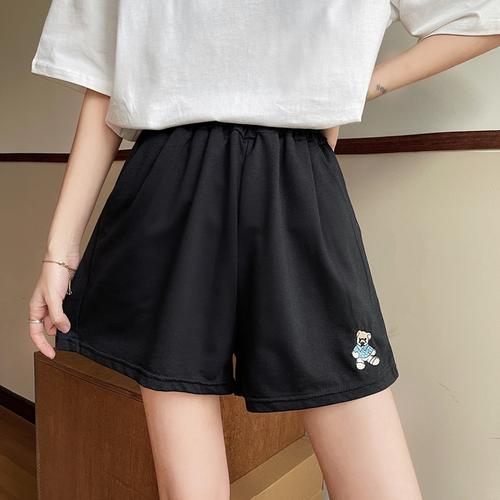 小熊刺绣2021新款夏季休闲短裤女高腰显瘦大长腿学生
