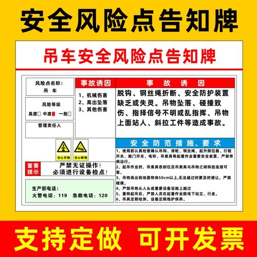 吊车安全风险点告知牌锅炉房仓库危险品配电房喷漆房工厂叉车行车起重