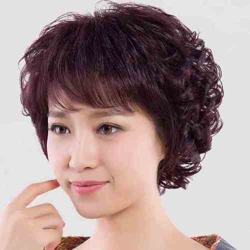 自然蓬松卷发女士时尚妈妈烫发发型中年齐耳短发假发女中老年人