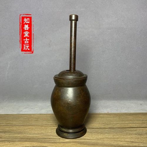 仿古纯铜捣药罐中药罐篆刻华佗捣蒜泥家用中药房用铜捣药罐摆件
