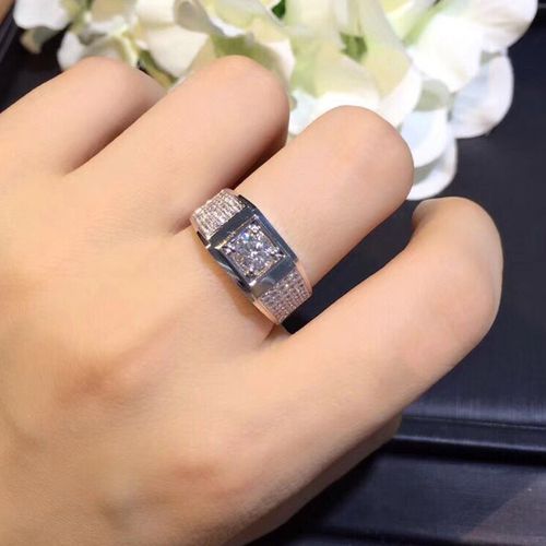 俪萌珠宝白18k金钻石男戒指 钻戒男款豪华群镶50分男钻戒结婚戒指