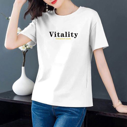 码短袖女宽松胖mm新款夏季韩版圆领女装汗衫半袖上衣潮t 白色vitality